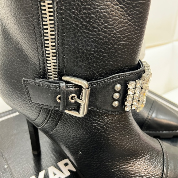 Karl Lagerfield Mable 9.5 Rhinestone Crystal Studded Leather Heel GOTH ALT - Picture 9 of 14